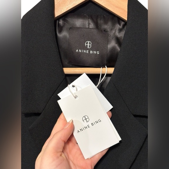 NWT Anine Bing Kaia Double Breasted Black Wool Oversized Blazer Size XL - Picture 5 of 11